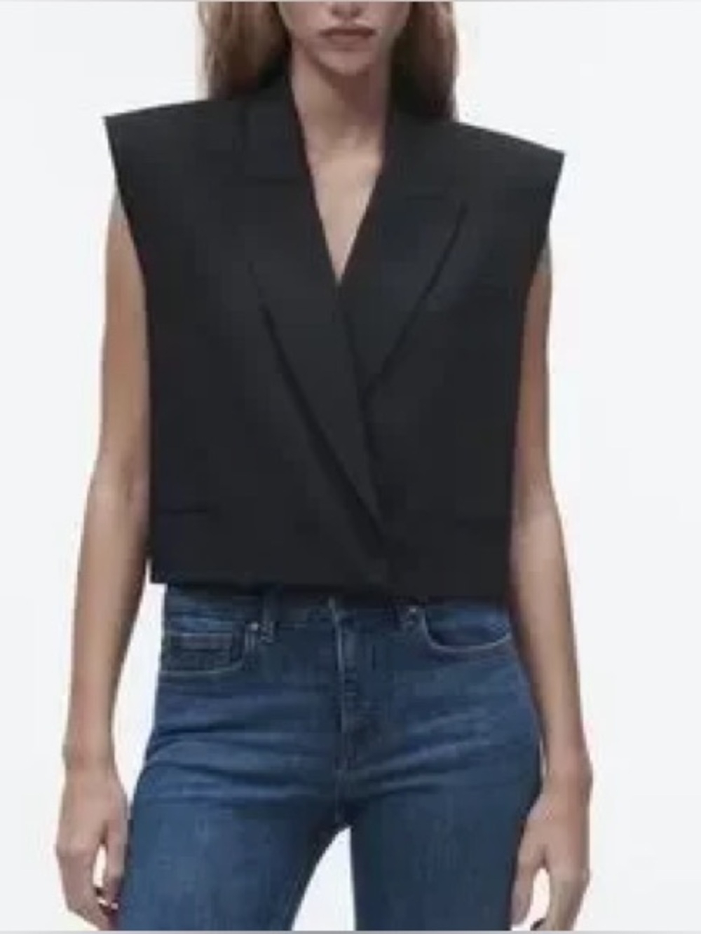 Zara Black Cropped Double-Breasted Blazer Vest